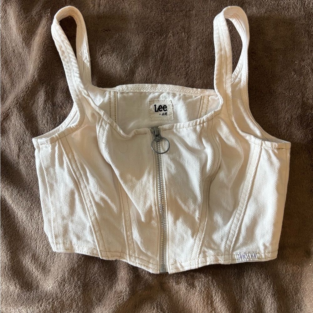 Lee x H&M White/Cream Denim Zip Up Tank